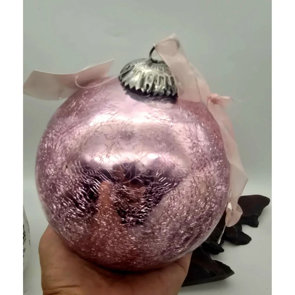 Crackle Glass Ornament Pink Large 5